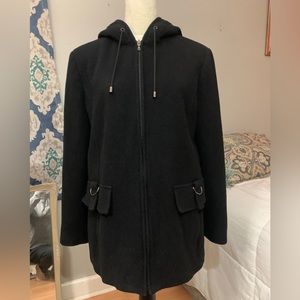 Wool hooded zip-up coat black women’s large